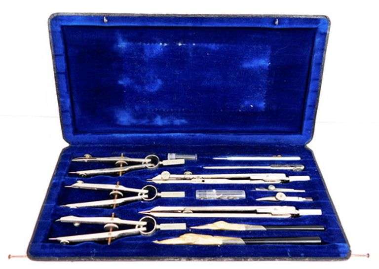 Early German Tower Drafting Set in Case