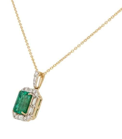 New 1.81ct Emerald Cut Emerald and 0.49ctw Diamond Frame Pendant Necklace in 14K