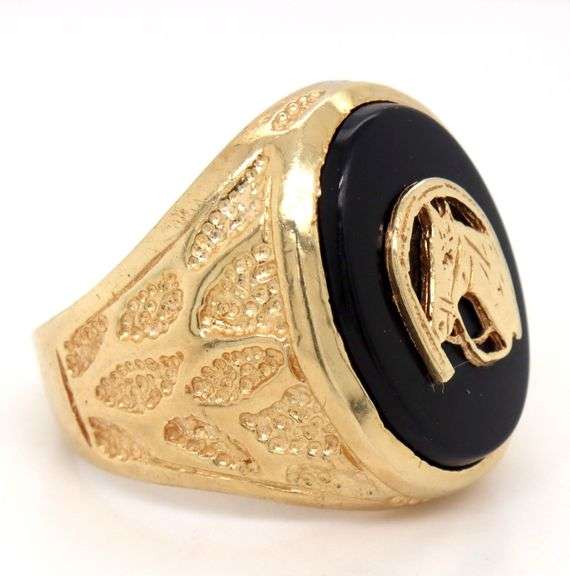 Nice 14K YG Man's Horseshoe Black Onyx Man's Ring