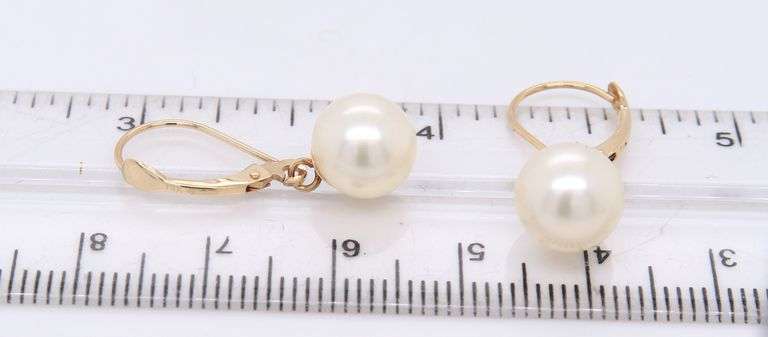 14kt Yellow Gold 8.5mm Pearl Drop Huggies Earrings