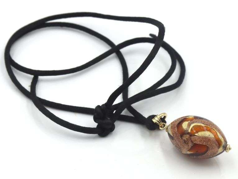 Double Murano glass necklace and earrings in 14kt yellow gold