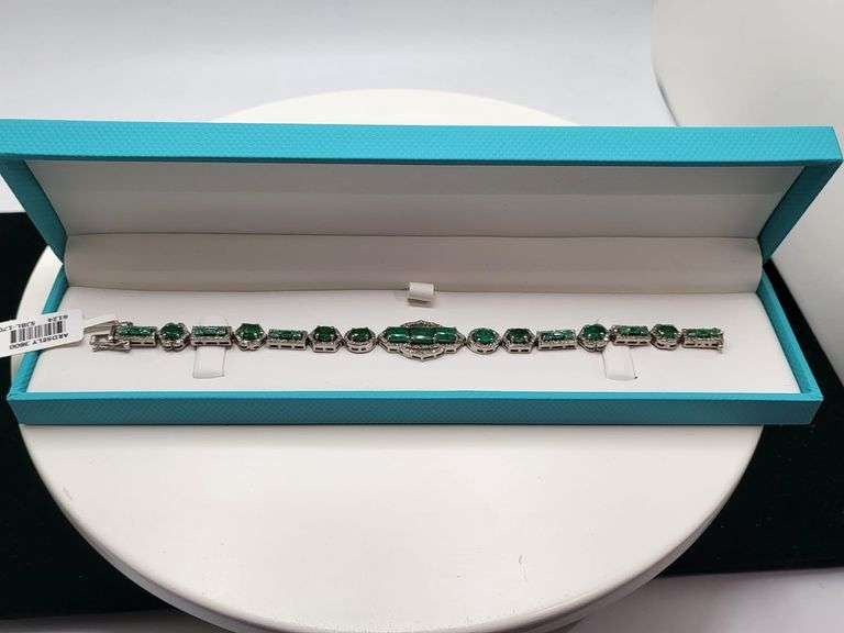 Elegant over 6.88ct Natural Colombian Emerald design and 1.66 ct diamond Bracelet-  in Sterling Silv