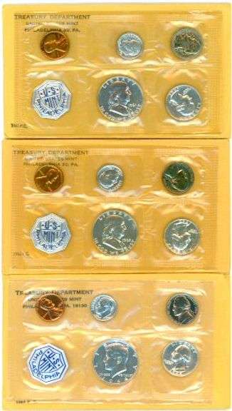 3 Different Silver US Proof Sets in Original Packaging: 1961, 1962, 1964