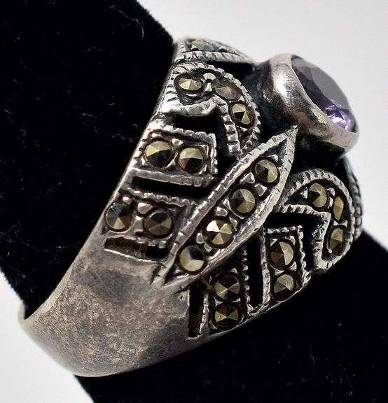 Amethyst and Marcasite Ring in Sterling Silver