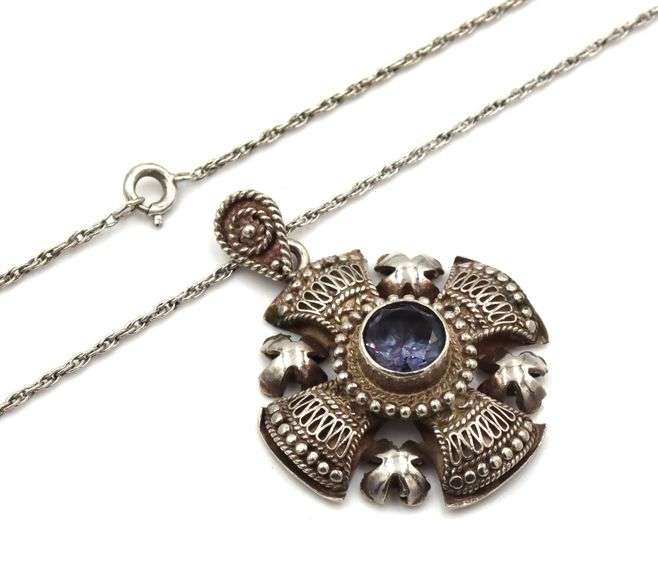 925 Sterling silver signed Jerusalem Jordan pendant on chain
