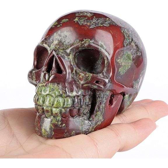 Hand Carved Dragon Bloodstone Crystal Skull
