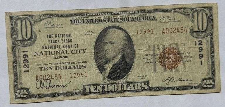 1929 Series $10 National City Illinois National Currency Note