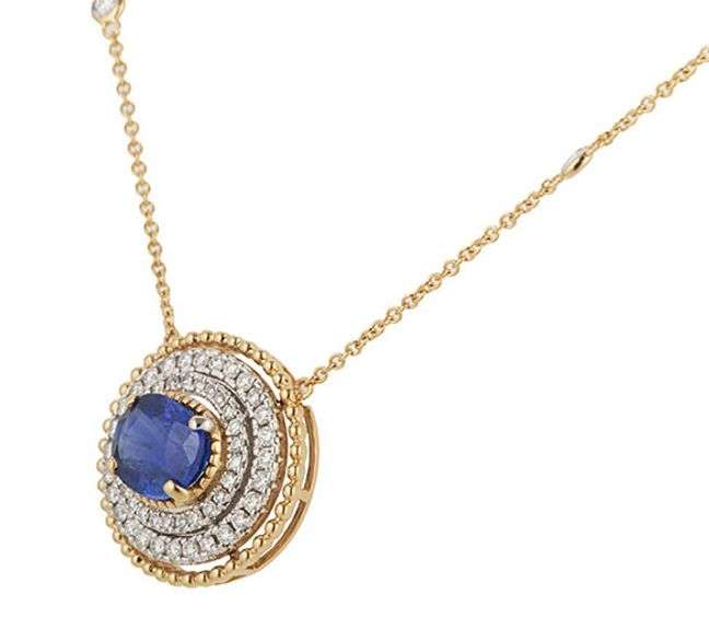 New 2.70ct Oval Sapphire and 0.60ctw Diamond Double Frame Pendant Necklace in 14K