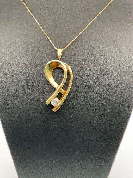 CERTIFIED 14K YELLOW GOLD NECKLACE WITH DIAMOND PENDANT