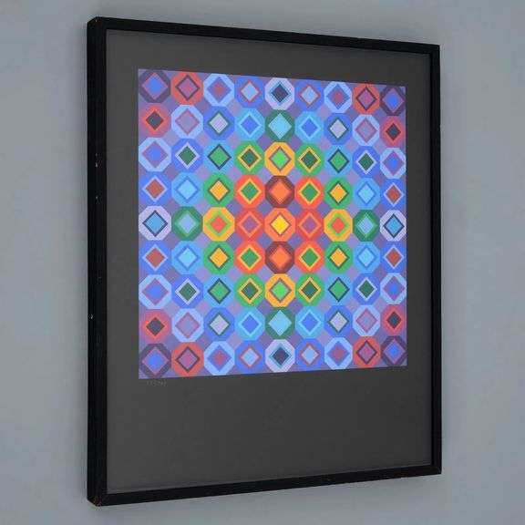 Highly Collectible Victor Vasarely Signed Screenprint 'Folkokta', 1974