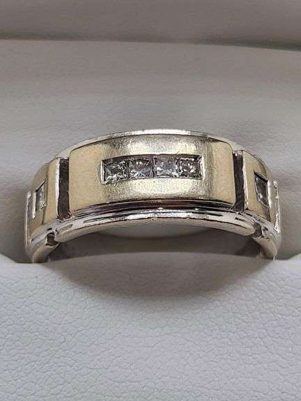 14K men's white gold diamond designer ring
