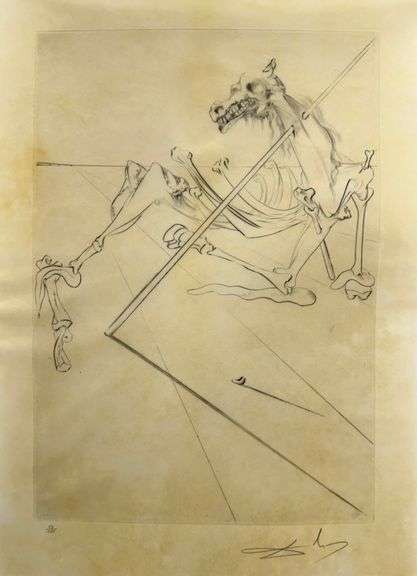 Rare Salvador Dali Pencil Signed Etching on Parchment Paper from 'Roi je t'attends à Babylone' suite