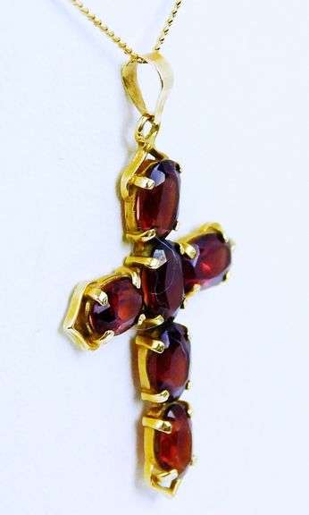 14K Garnet Cross & Chain