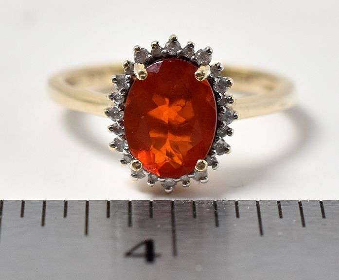 Fire Opal and Diamond Ring in 14K Yellow Gold