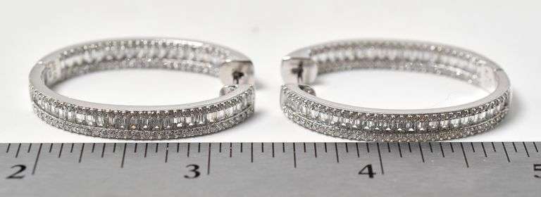 CZ Gemstone Hoop Earrings in Sterling Silver