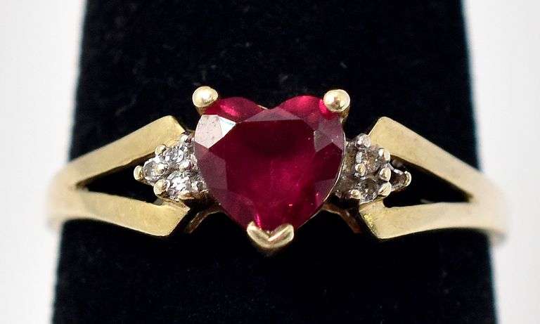 Loving 10K Yellow Gold Red Garnet and Diamond Ring