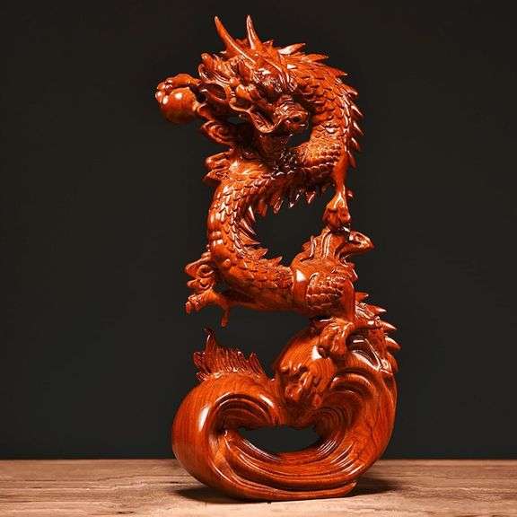 Feng Shui Wooden Red Dragon for Wealth, Luck & Protection