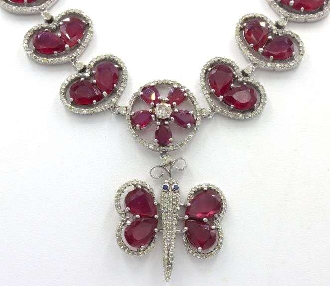 Ethereal Brand New European Direct From Manufacturer 53.50CTW Pear Shaped Faceted Rubies & 7.78CTW D