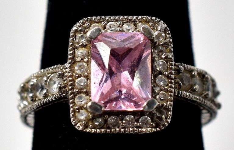 Pink Cz Ring with Accents in Sterling Silver