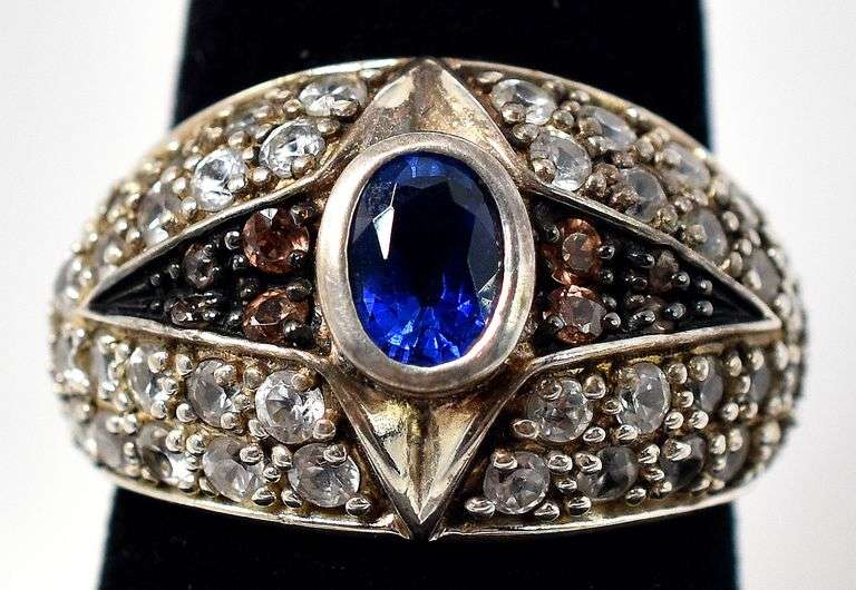 Blue Sapphire Ring with Colored Accents in Sterling Silver