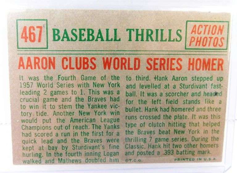 1959 Hank Aaron Clubs World Series Homer Baseball Card