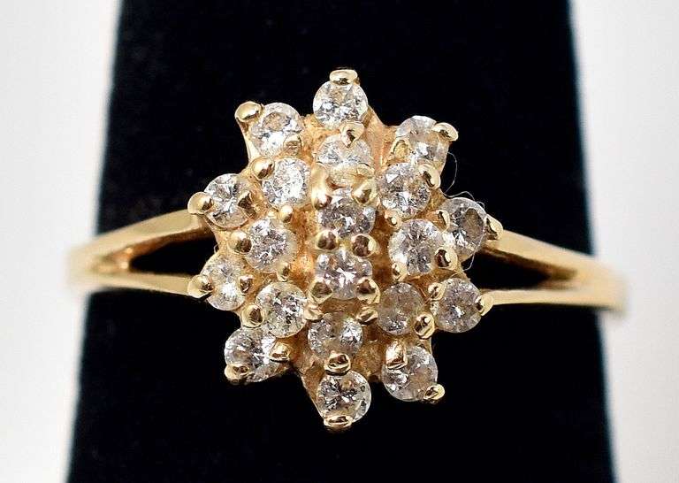 Sparkling 14k Yellow Gold Diamond Cluster Ring