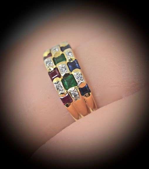 Levian 18K Yellow Gold Sapphire, Ruby, Emerald Set