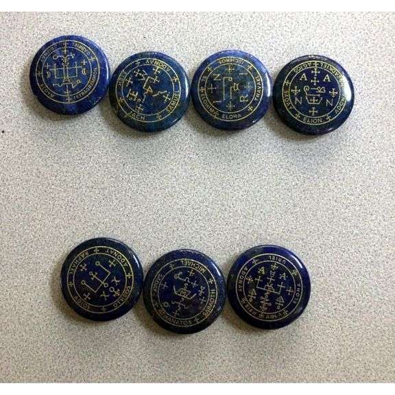 7-Piece Lapis Lazuli Engraved Archangel Palm Stones