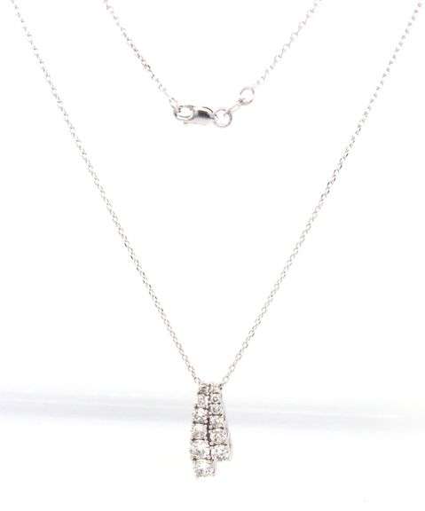 14kt White gold 0.75ctw diamond double row drop pendant on chain