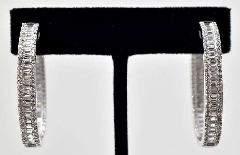 CZ Gemstone Hoop Earrings in Sterling Silver