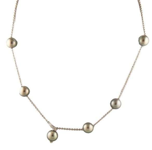 Mikimoto Cultured Black South Sea Pearls and 0.30ctw Diamond Lariat Necklace in 18K