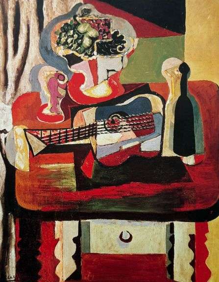 Vintage Pablo Picasso, Glass, Bouquet, Guitar and Bottle