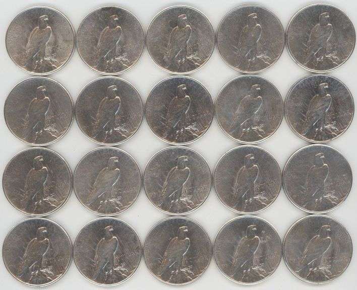 AU to BU roll of twenty (20) 1935-P Peace Silver Dollars. Better date