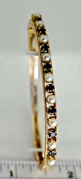Vintage 14K Bangle with Sapphires and Pearls