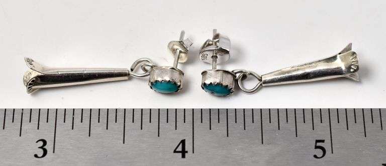 Turquoise Gemstone Squash Blossom Earrings in Sterling Silver