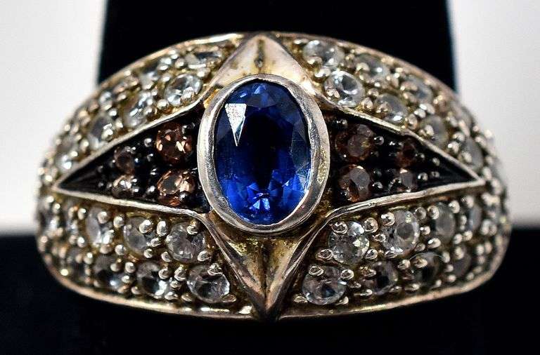Blue Sapphire Ring with Colored Accents in Sterling Silver