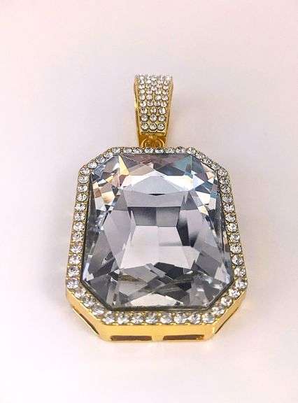 14k Gold Plated Simulated Aquamarine Diamond Pendant