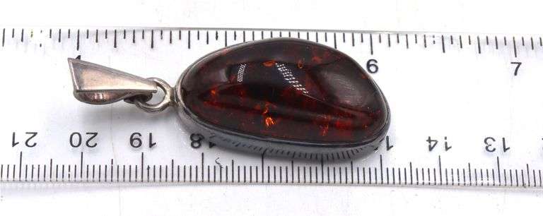 Lot of 3 Vintage 925 sterling silver amber pendants