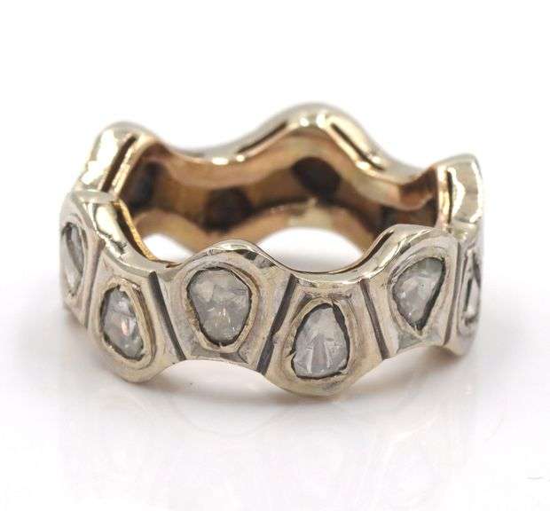 18kt Yellow gold Polki wave diamond 2 tone band