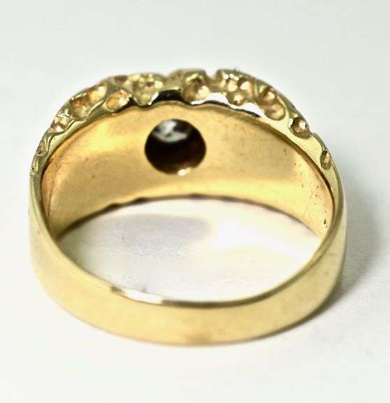 Unisex 14K Yellow Gold Nugget Ring with 1/2 CT. Diamond