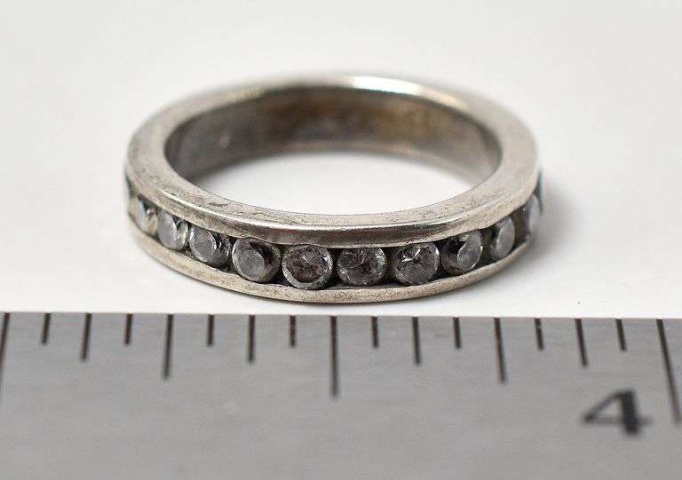 Dainty Band Ring with Inlaid CZ Gemstones in Sterling Silver