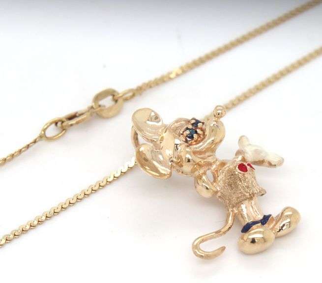 14kt Yellow gold Disney Mickey Mouse sapphire eyes pendant on chain