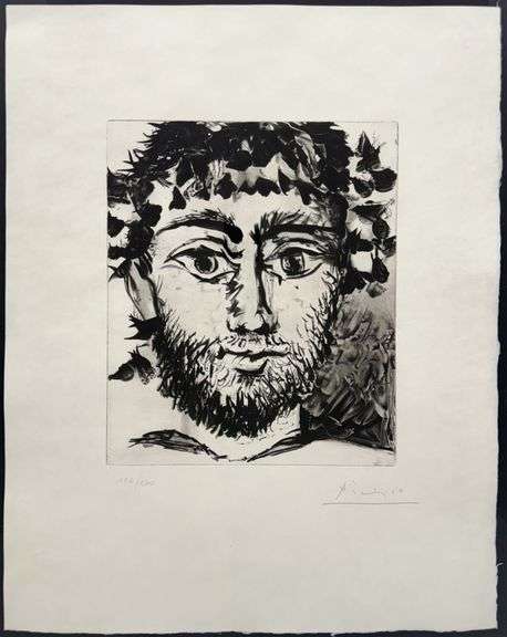 Rare Pablo Picasso Hand Signed Aquatint Tête de faune, 1958