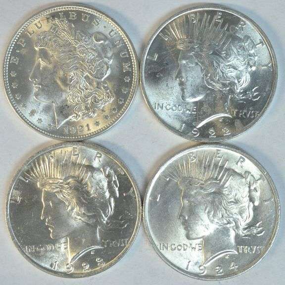 Choice BU Morgan & Peace Silver Dollars 1921 to 1924