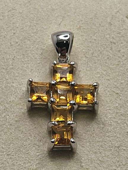 Over 5ctw yellow Sapphire on 14k white gold  cross pendent