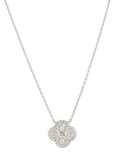 New 1.44ctw Asscher Oval and Round Diamond Clover Frame Pendant Necklace in 18K