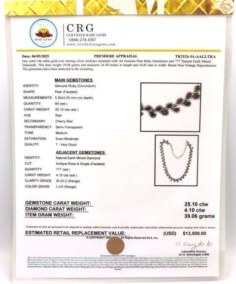 Darling 25.10CTW Pear Shaped Ruby & Diamond Necklace in 14K White Gold Over Sterling Silver