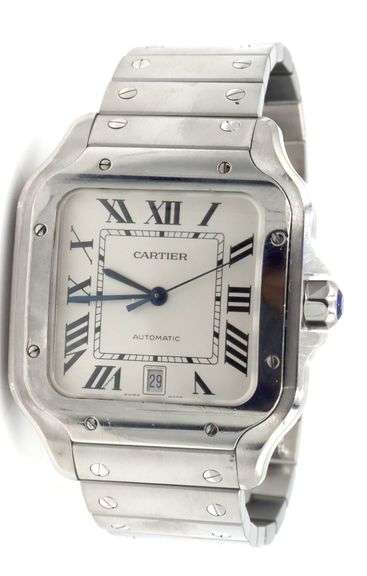 Cartier Santos date stainless steel watch