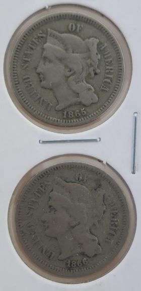 1865 & 1866 Three Cent Nickels