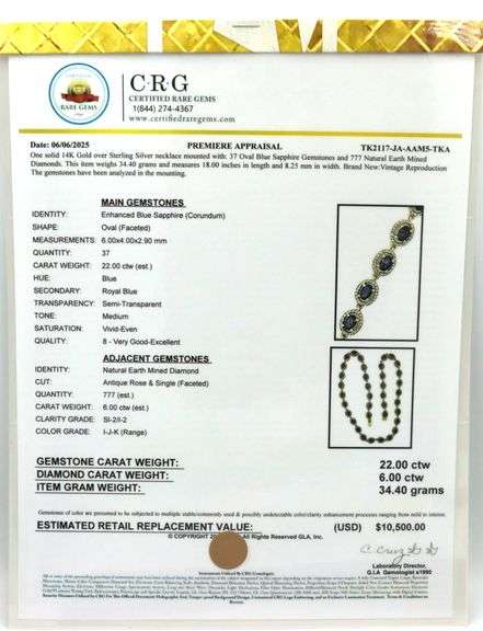 Darling 22.00CTW Oval Emerald Cut Blue Sapphire & 6.00CTW Diamond Tennis Necklace in 14K Yellow Gold